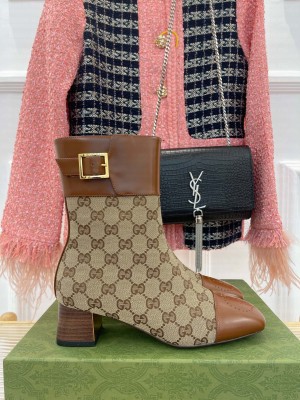 Gucci 4.5cm Beige GG Canvas Ankle Boots with Buckle