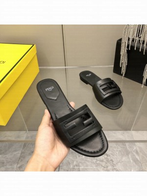 Fendi BAGUETTE Black leather slides 2022 Collection
