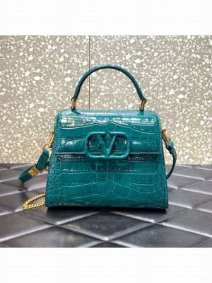 VALENTINO VSLING small Crocodile pattern Shoulder bag WB0F53 blue