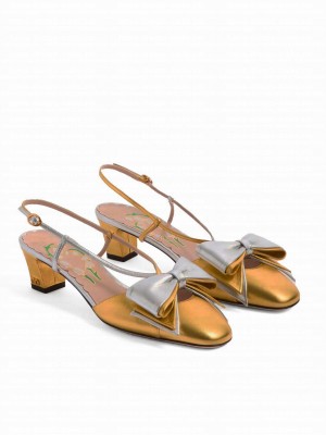 Valentino Garavani Bowow Slingback Pumps In Laminated Nappa 45Mm Golden