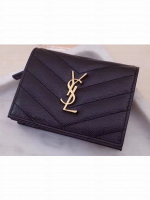 Saint Laurent Monogram Card Case in Grained Embossed Leather 530841 Black/Gold