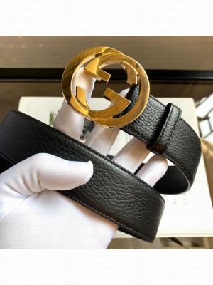 Gucci Calfskin Belt 38mm with Interlocking Shiny G Buckle Black/Gold 2020 Collection
