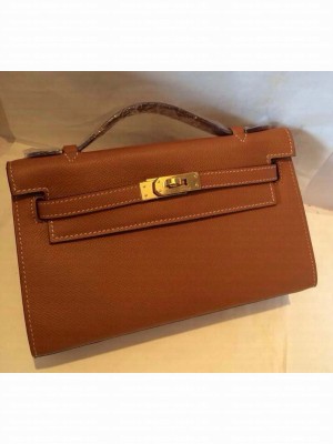 HERMES KELLY 22 EPSOM LEATHER CLUTCH BAG IN ocher
