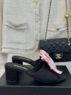 Chanel Satin 6cm Bow Mule Black/Pink 2024