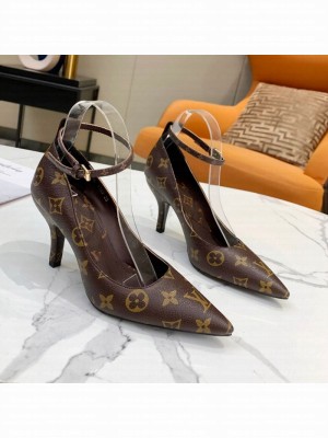 Louis Vuitton Attitude Calfskin Pumps 8.5cm with Ankle Strap Monogram Canvas 2021 Collection