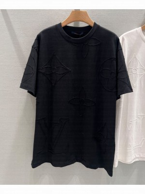Louis Vuitton Women's Monogram Embroidered Cotton T-Shirt Black