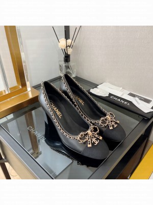 Chanel 6.5cm Lambskin with chain bow Pumps Black