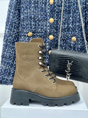 CELINE TRIOMPHE RANGERS MID LACE-UP BOOT IN SHINY BULL BROWN