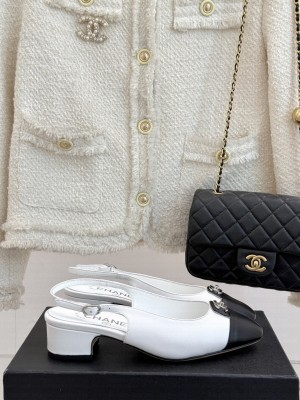 Chanel Lambskin cc Metal slingback Pumps White 2025