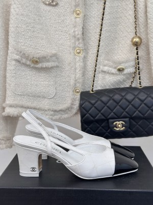 Chanel Slingback 7cm Printed Lambskin & Patent Calfskin White, Black 2025