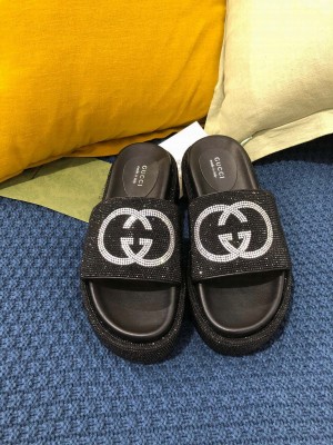GUCCI GG SLIDE SANDALS WITH DIAMONDS BLACK 2021 Collection