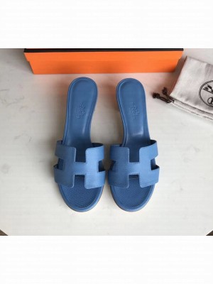 Hermes Heel 5cm Oasis Slipper Sandals in epsom Leather Blue Izmir
