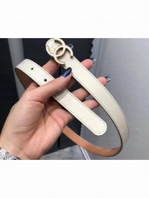 Chanel Width 2cm CC Logo Buckle Leather Belt White