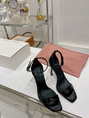 Amina Muaddi kim sandal 9.5cm bubble Black patent silver buckle