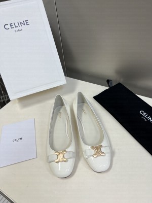 CELINE PATENT LEATHER FLAT WITH TRIOMPHE WHITE