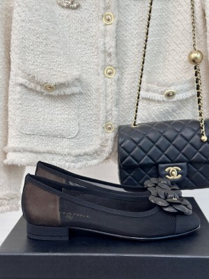 Chanel 6.5cm Mesh Camellia Ballets Black