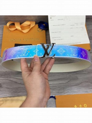 Louis Vuitton Men's Iridescent Belt 40mm with LV Buckle Silver Grey 2019 Collection