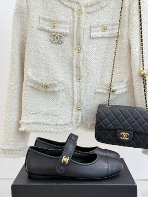 Chanel Lambskin Mary Janes Ballet Flats Black 2025