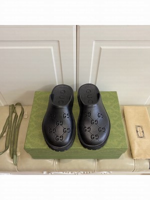 Gucci Unisex Perforated GG Rubber Mules 3cm Black 2022 Collection