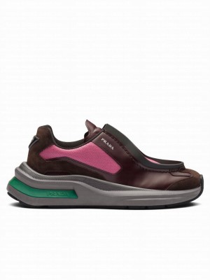 Prada Unisex Systeme Brushed Leather Sneakers With Bike Fabric And Suede Elements Pink