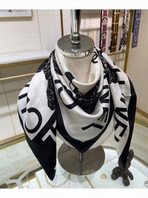 Chanel Women's Camellia Printed Square Scarf White