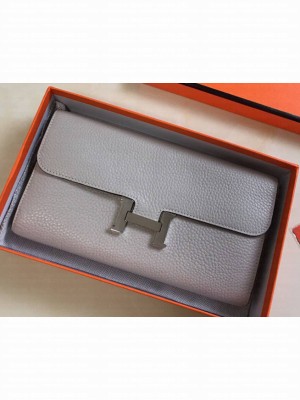 Hermes Epsom Calfskin Constance Long Wallet Clutch Bag Light Grey