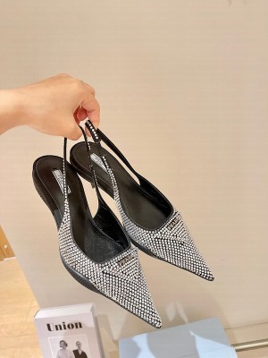 Prada Satin Slingback Pumps With Crystals 1I756M