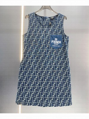 Fendi Women's FF Jacquard Vest Dress Blue