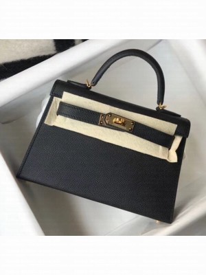Hermes Mini Kelly II Handbag in Original Epsom Leather Black (Gold Hardware) Collection