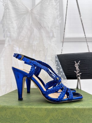 GUCCI WOMEN'S CRYSTAL INTERLOCKING G SANDAL DARK BLUE