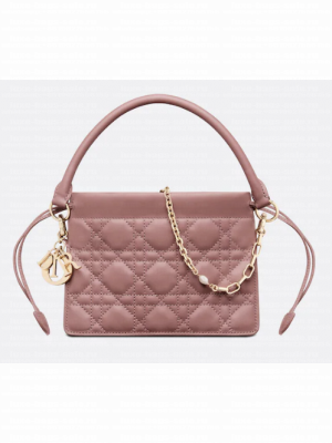 LADY DIOR TOP HANDLE DRAWSTRING MINI BAG Peony Pink Cannage Lambskin S0981O