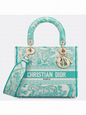 DIOR Medium Dioriviera Lady D-Lite Bag Aquamarina Toile de Jouy Embroidery M0565OT