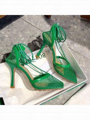 Bottega Veneta Lambskin Mesh Sandals 9cm Green  2021 Collection