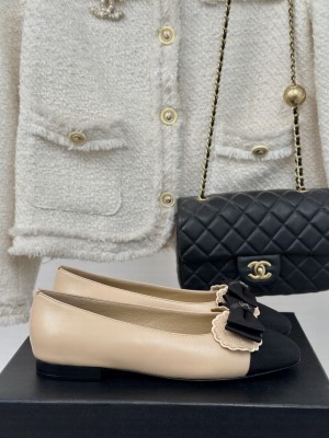 Chanel Calfskin & Grosgrain Ballet Flat with Bow 2024 Beige