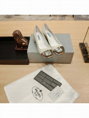 Prada Brushed leather 5cm Metal Toecap Pumps White
