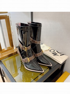 Fendi Women Black Neoprene Ankle Boots FFrame Pointed-Toe