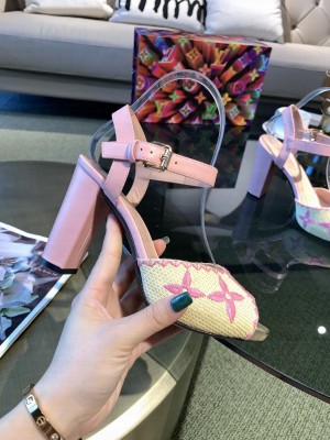 Louis Vuitton Raffia Heel 9.5cm Monogram Pumps Pink 2021 Collection 