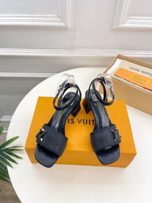 Louis Vuitton Shake Heel 5.5cm in Perforated Calf Leather Sandals Black