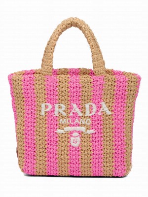 Prada Small Raffia Tote Bag Peachblow