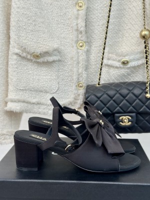 Chanel Satin 6cm Bow Sandals G45812 Black 2024