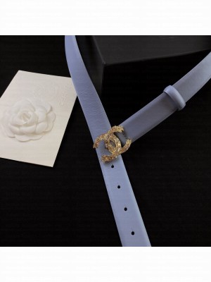 Chanel Calfskin Belt 3cm with Star CC Buckle Blue  2021 Collection