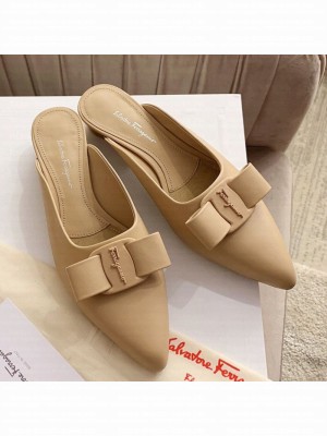 Salvatore Ferragamo Viva Lambskin Bow Mules Nude Spring/Summer 2021 Collection