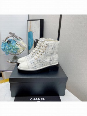 Chanel Lace Up Tweed & Calfskin White 07 2021 Collection