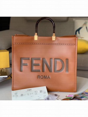 Fendi Sunshine Shopper Bag in Brown Leather 2020 Collection