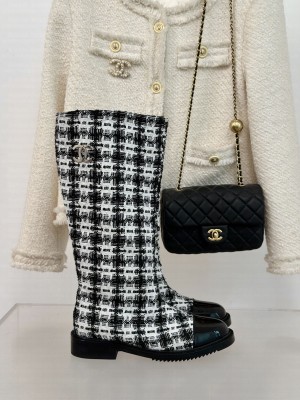 Chanel Tweed High Boots Black/White 2024 