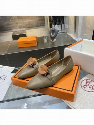 Hermes Bilbao ballet Goatskin Oilve Green flat Loafer 2021 Collection