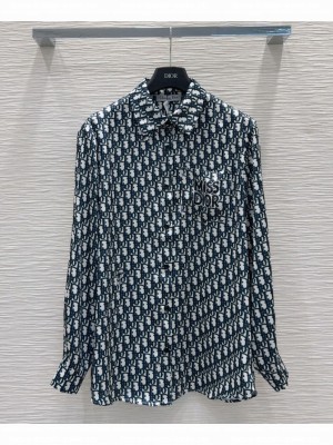 Christian Dior Women's Oblique Print Shirt Dark Blue