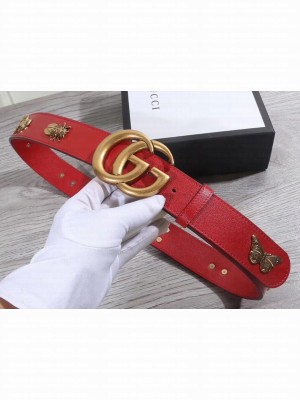 Gucci GG Buckle Calfskin Belt with Charms 38mm Width Red  