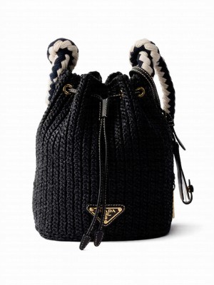 Prada Crochet And Leather Mini Bucket Bag Black