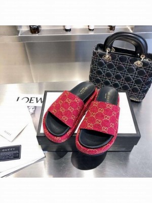 Gucci GG Canvas Platform Slide Sandal 573018 Red 2021 Collection 
